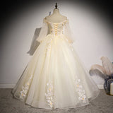 solvbao Beautiful Ivory Tulle Long Sleeves Floral Sweet 16 Gown, Party Gowns