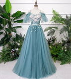 Solvbao Beautiful Green Tulle Off Shoulder Party Dress, A-line Prom Dress with Flowers