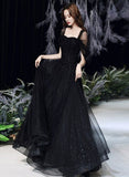 solvbao Black Off Shoulder Long Party Dress Prom Dress, Unique Black Evening Party Dresses