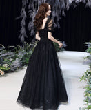 solvbao Black Off Shoulder Long Party Dress Prom Dress, Unique Black Evening Party Dresses