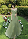 Solvbao Lovely Green Tulle Long Bridesmaid Dress Party Dress, Green Off Shoulder Party Dress