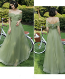 Solvbao Lovely Green Tulle Long Bridesmaid Dress Party Dress, Green Off Shoulder Party Dress