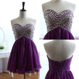 Solvbao Purple Chiffon Sweetheart Beaded Short Formal Dress, Homecoming Dresses