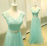 Solvbao Mint Green Lace and Tulle A-line Junior Party Dress, Formal Gown, Prom Dress