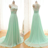 solvbao Mint Green Beautiful Round Neckline A-line Long Prom Dress, Prom Gowns