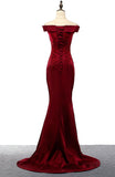 solvbao Red Satin Mermaid Long Evening Party Dress, Off Shoulder Women Formal Gowns, Prom Dress