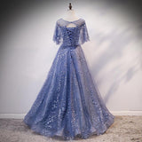 solvbao Blue Elegant A-line Long Prom Dress, Blue Evening Gown Graduation Dress