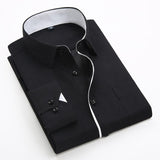 Solvbao Men's Classic Shirts Black bars long sleeve dress shirt pocket Solid color Wild men Business cassual shirt slim fit