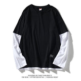 Solvbao High Quality Autumn Spring Fashion Oversize Fake Two Pieces Tshirt Men's Long Sleeve Casual O Neck T-Shirt For Man TOP TEES