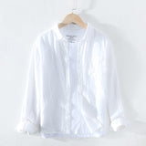 Pure Linen Shirts for Men Long Sleeve Casual Turn-down Collar Basic Classic Tops Male Fashion Solid Color Retro Clothing