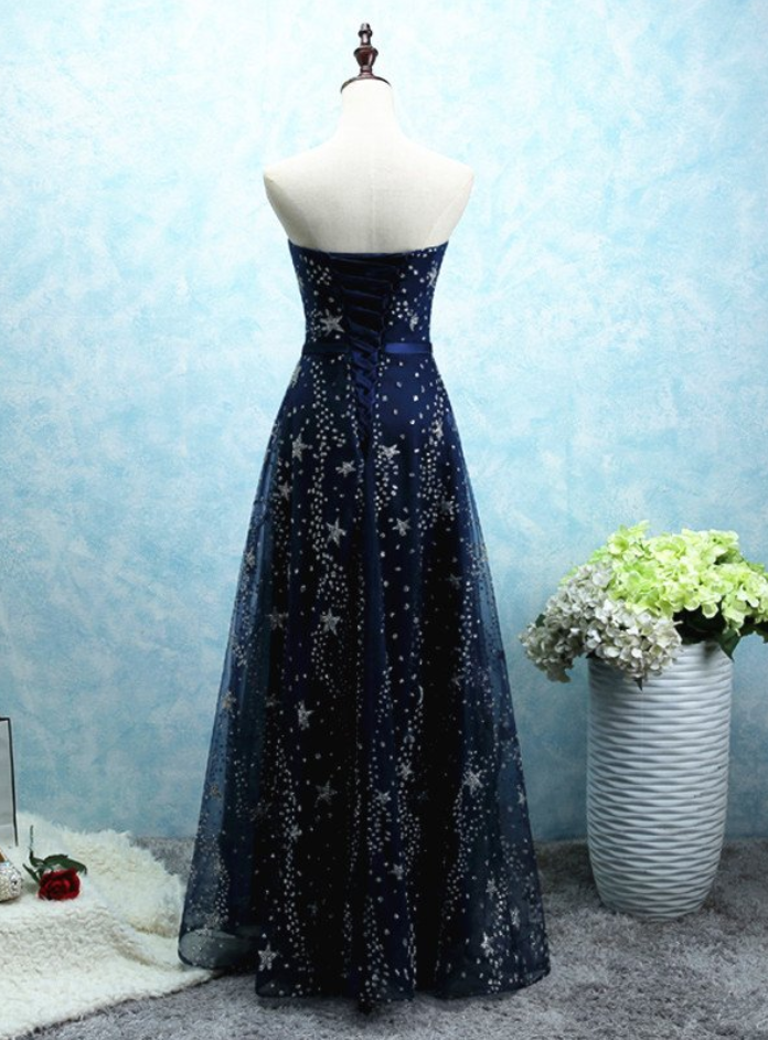 Solvbao Beautiful Simple Navy Blue Scoop Long Party Dress, A-line Prom Dress Evening Dress