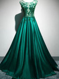 Solvbao Green Satin Elegant with Lace Top Long Evening Party Dress, Green Prom Dress