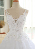 solvbao Beautiful White Tulle with Lace V-neckline Wedding Dress, White Beautiful Prom Dress Party Dress