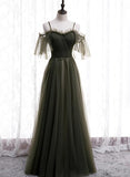 Solvbao Simple Sweetheart Straps Tulle A-line Prom Dresses, Long Evening Party Dresses