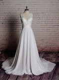 solvbao Simple Ivory Chiffon Long Wedding Dress with Train, Wedding Party Dresses, Bridal Gown