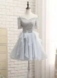 solvbao Grey Lace and Organza Homecoming Dresses, Lovely Homecoming Dresses , Short Prom Dress