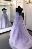 kamahe Purple tulle lace long prom dress lace tulle formal dress