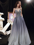 Solvbao Beautiful Lavender Gradient Beaded Straps Long Formal Dress, A-line Low Back Prom Dress