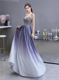 Solvbao Beautiful Lavender Gradient Beaded Straps Long Formal Dress, A-line Low Back Prom Dress