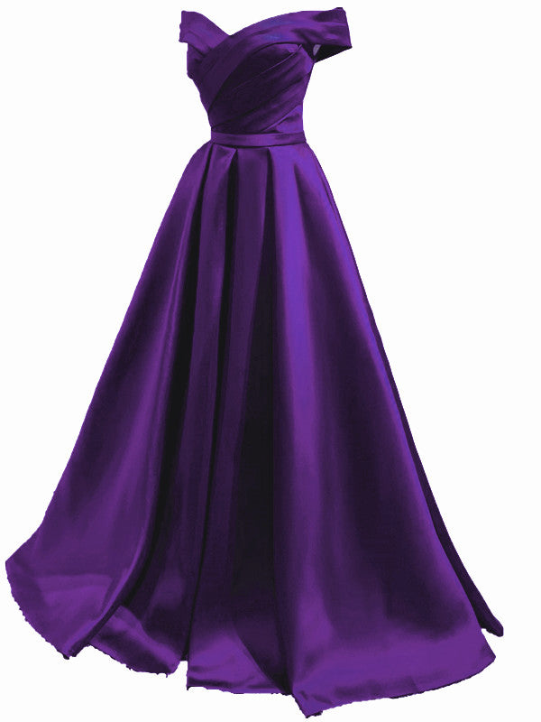 Solvbao Purple Long Satin Sweetheart Off Shoulder Formal Dress, A-line Prom Dress Party Dress