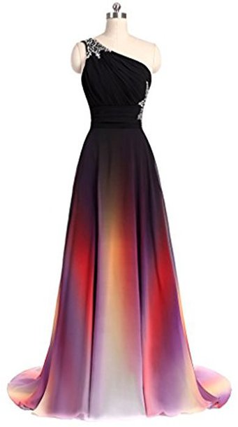 Solvbao One Shoulder Beaded Gradient Chiffon Long Party Dress, Gradient Formal Gowns