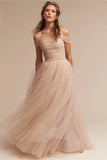 Nude BHLDN Wedding Dresses Off The Shoulder Delicate Sash Bridal Gowns Floor Length A Line Backless Wedding Gown