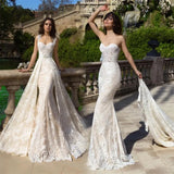 Robe De Mariee  New Champagne Mermaid Wedding Dresses With Detachable Train Bridal Gowns Plus Size Wedding Dress