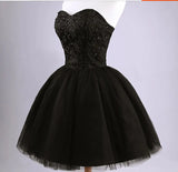 Black Mini Short Tulle Party Dresses Pretty Strapless Beading Lace-Up Back Short Homecoming Dress Sweet 16 Dresses