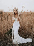 Elegant Boho Lace Wedding Gowns  Country Style Off The Shoulder Short Sleeves Bridal Dress Beach Wedding Dresses Sweep Train