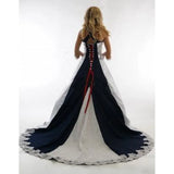 Vintage Navy Blue and White Country Wedding Dresses Halter Lace-up Lace Stain Western Cowgirls Dresses Plus Size Wedding Gowns