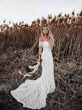 Elegant Boho Lace Wedding Gowns  Country Style Off The Shoulder Short Sleeves Bridal Dress Beach Wedding Dresses Sweep Train