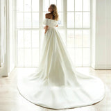 Satin Mermaid Wedding Dress With Detachable Train Off Shoulder Floor Length Bride Dresses Vestido De Noiva