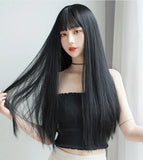 AAA5 Brazilian Black Long Silky Straight Full Wigs Human Hair Heat Resistant Glueless Synthetic Lace Front Wig for Fashion Women 35cm-65cm