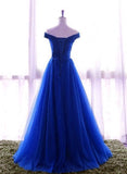 solvbao Royal Blue Off Shoulder Sweetheart Long Prom Dress , Blue Party Dresses, Prom Dress