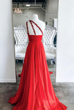 kamahe Red one shoulder long prom dress red evening dress