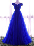 solvbao Royal Blue Off Shoulder Sweetheart Long Prom Dress , Blue Party Dresses, Prom Dress