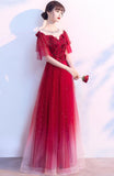 Solvbao Charming Red Tulle Off Shoudler Gradient Party Dress, A-line Prom Dress