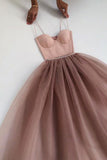 kamahe Dusty Rose A-Line Tulle Floor Length Spaghetti Straps Sweetheart Evening Party Dresses Prom Dresses