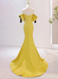 solvbao Yellow Spandex Mermaid Long Sweetheart Prom Dress, Yellow Formal Dress