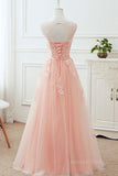 kamahe Round Neck Pink Lace Long Prom Dresses, Pink Lace Bridesmaid Dresses