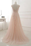 kamahe Round Neck Pink Lace Prom Dresses, Pink Lace Formal Evening Dresses