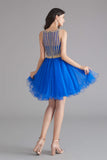 A-Line Tulle Sleeveless Beading Homecoming Dresses