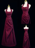 solvbao Burgundy A-line Halter Vintage Style Prom Dress, Burgundy Long Evening Dress