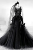 kamahe Sexy Backless Appliques Black Lace Long Prom Dress, Black Lace Formal Dress, Black Evening Dress