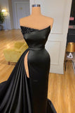 kamahe Sexy Black Long Prom Dress With Split Beadings Evening Gowns