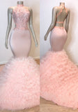 kamahe Sexy Chiffon High Collar Mermaid Prom Dress Sequins Pink Long