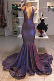 kamahe Sexy Deep V-neck Chiffon Mermaid Prom Dress Sequins Long