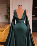 kamahe Sexy Deep V-Neck Sleeveless Long Evening Gowns Mermaid Prom Dress With Ruffles