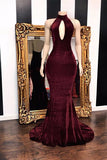 kamahe Sexy Halter V-neck Mermaid Prom Dress Burgundy Long Chiffon