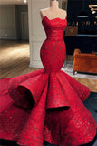 kamahe Sexy Red Strapless Mermaid Prom Dress Sequins Long